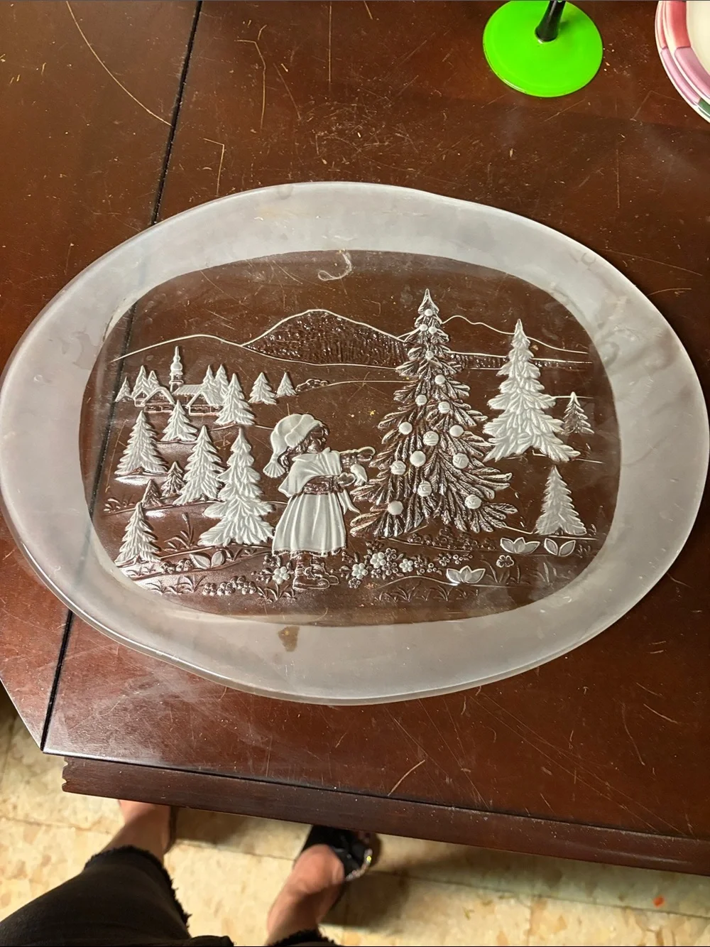 Etched Glass Holiday Serving Platter - Scenic Winter Tree Design
